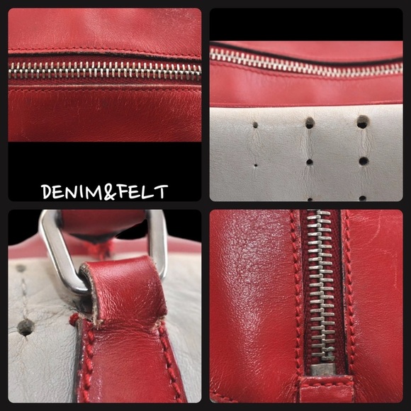 Prada Vintage White/ Red Leather 2000’s Bowling Bag/Perforated Vitello Bag |RARE - Picture 13 of 16